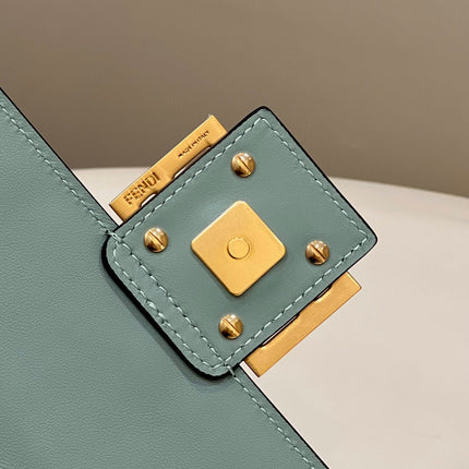 BAGUETTE WITH FF MOTIF 27 IN VIRIDIAN GREEN SOFT LAMBSKIN GOLD HARDWARE