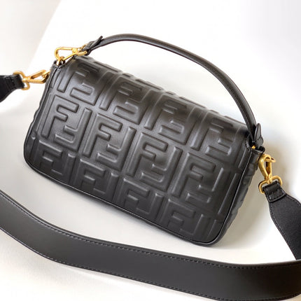 Fend Baguette 27 Bag With FF Motif Black Leather Ghw