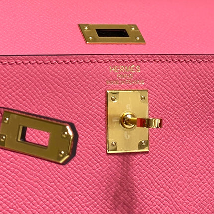 KELLY MINI 20 BAG IN WATERMELON PINK CALFSKIN WITH GOLD HARDWARE