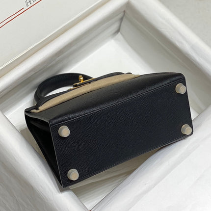 KELLY MINI 20 BAG IN BLACK CALFSKIN WITH GOLD HARDWARE