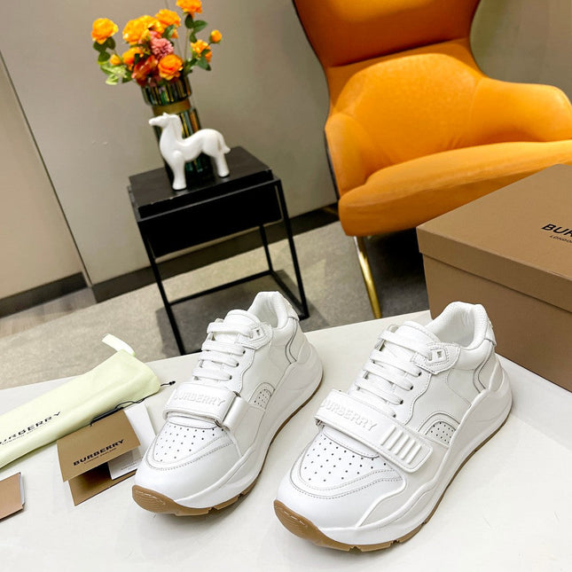 BURBERRY 26S PERFORATED SNEAKERS IN WHITE CALFSKIN