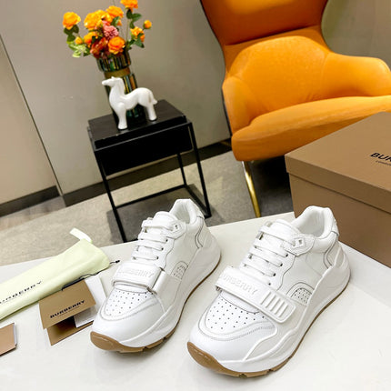 BURBERRY 26S PERFORATED SNEAKERS IN WHITE CALFSKIN