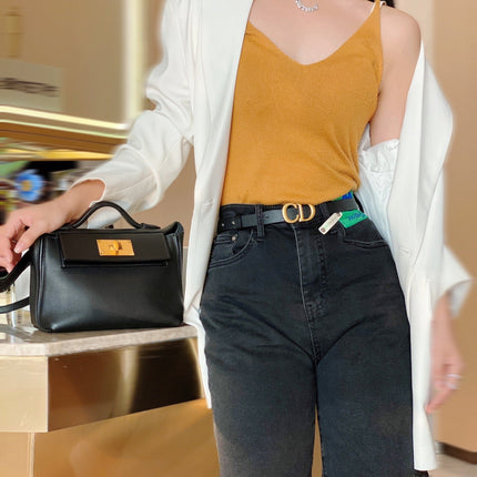 MINI 24/24 21CM IN BLACK EVERCOLOR CALFSKIN GOLD KELLY BUCKLE