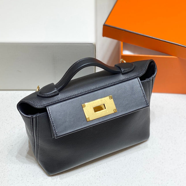 MINI 24/24 21CM IN BLACK EVERCOLOR CALFSKIN GOLD KELLY BUCKLE
