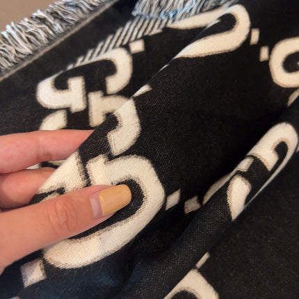 SQUARE SCARF 140 CM IN BLACK MIX WHITE SILK CASHMERE  401511