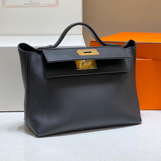 HM 26S 24/24 29CM IN BLACK EVERCOLOR CALFSKIN GOLD KELLY BUCKLE