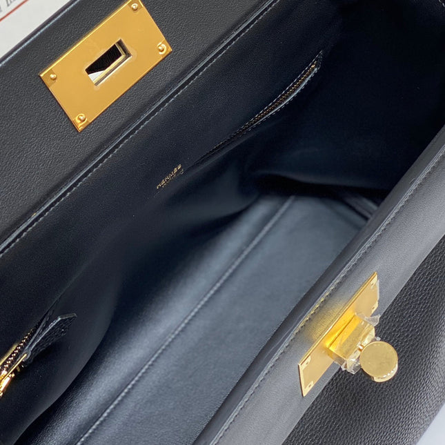 HM 26S 24/24 29CM IN BLACK EVERCOLOR CALFSKIN GOLD KELLY BUCKLE