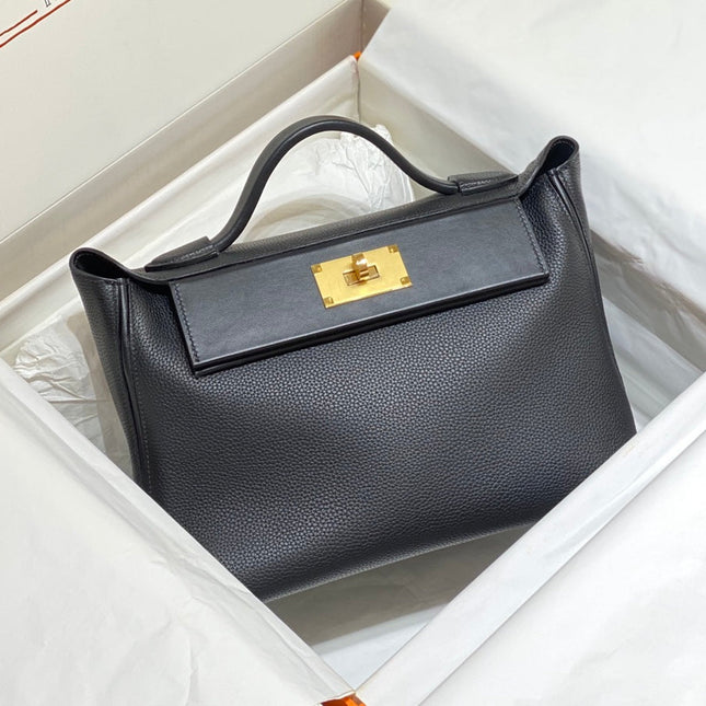 MINI 24/24 29CM IN BLACK EVERCOLOR CALFSKIN GOLD KELLY BUCKLE