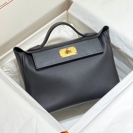 HM 26S 24/24 29CM IN BLACK EVERCOLOR CALFSKIN GOLD KELLY BUCKLE