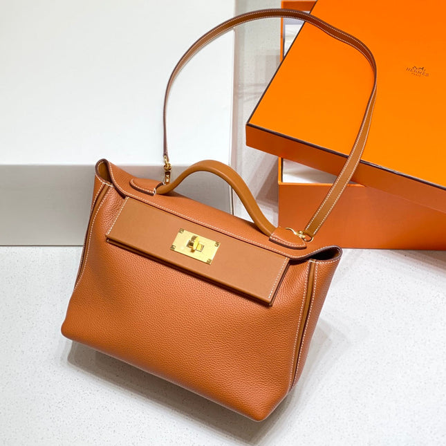 MINI 24/24 29CM IN ORANGE MINIMUM EVERCOLOR CALFSKIN GOLD KELLY BUCKLE