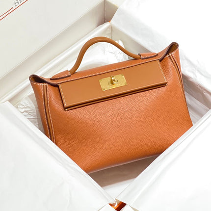 MINI 24/24 29CM IN ORANGE MINIMUM EVERCOLOR CALFSKIN GOLD KELLY BUCKLE