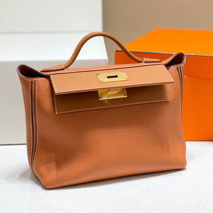HM 26S 24/24 29CM IN ORANGE EVERCOLOR CALFSKIN GOLD KELLY BUCKLE