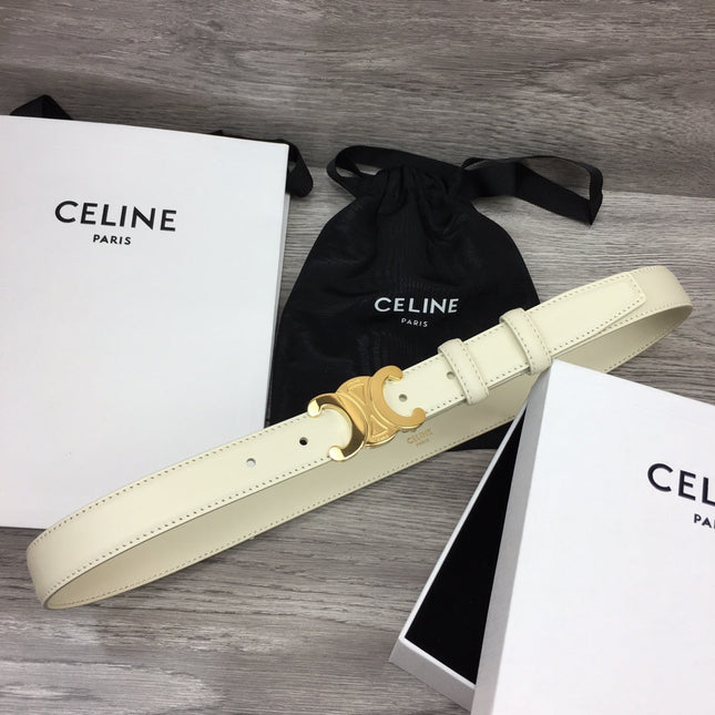 CL MEDIUM 25 MM TRIOMPHE BELT IN WHITE LEATHER GOLD HARDWARE