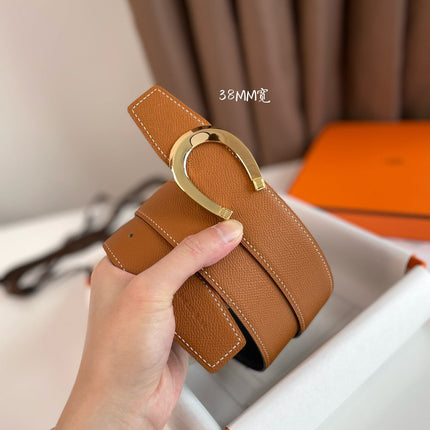 LUCK BELT BUCKLE & REVERSIBLE GINGER ORANGE LEATHER STRAP 38MM GOLDEN HARDWARE
