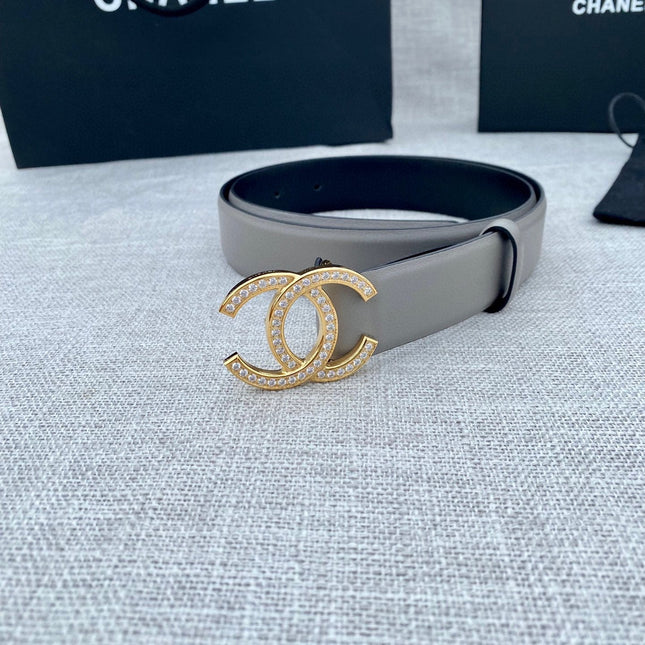 CC 26S BELT 30 MM IN GREY CALFSKIN GOLD HARDWARE 661511