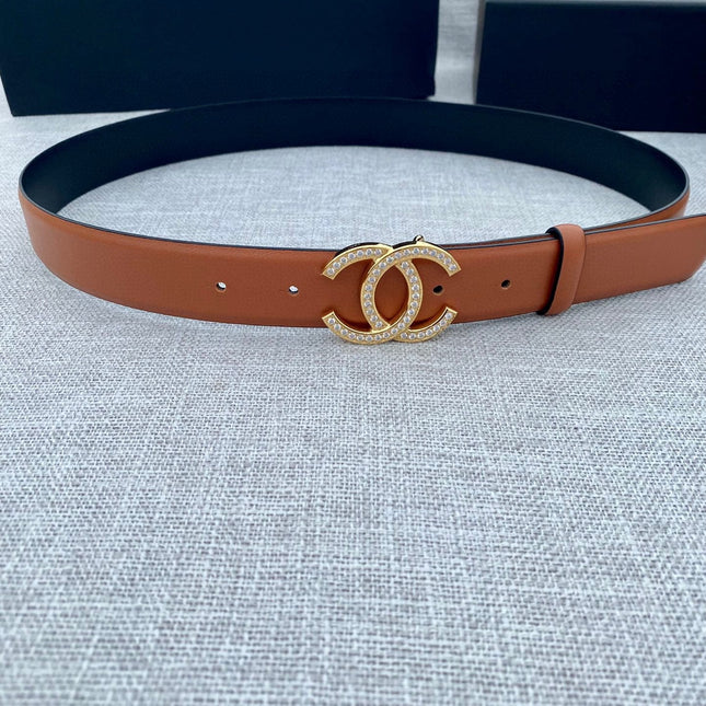 CC 26S BELT 30 MM IN CAMEL BROWN CALFSKIN GOLD HARDWARE 661515