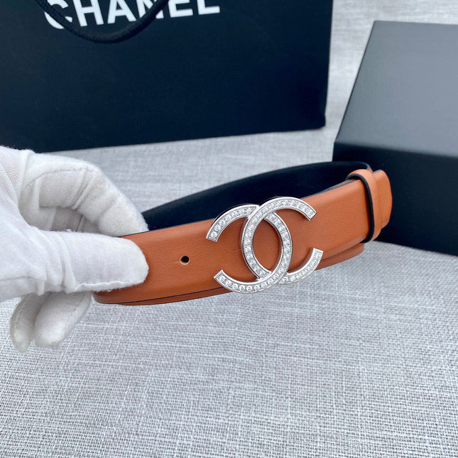 CC 26S BELT 30 MM IN CAMEL BROWN CALFSKIN SILVER HARDWARE 661515