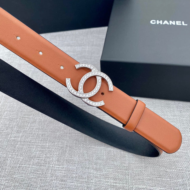 CC 26S BELT 30 MM IN CAMEL BROWN CALFSKIN SILVER HARDWARE 661515