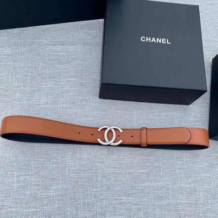 CC 26S BELT 30 MM IN CAMEL BROWN CALFSKIN SILVER HARDWARE 661515