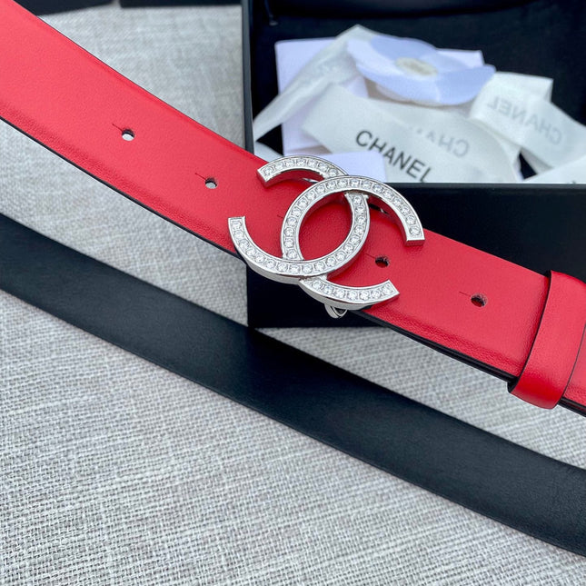CC 26S BELT 30 MM IN RED CALFSKIN SILVER HARDWARE 661517