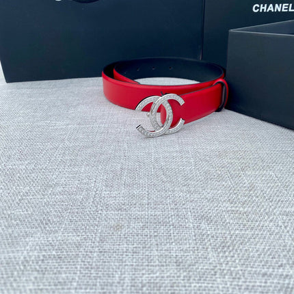 CC 26S BELT 30 MM IN RED CALFSKIN SILVER HARDWARE 661517