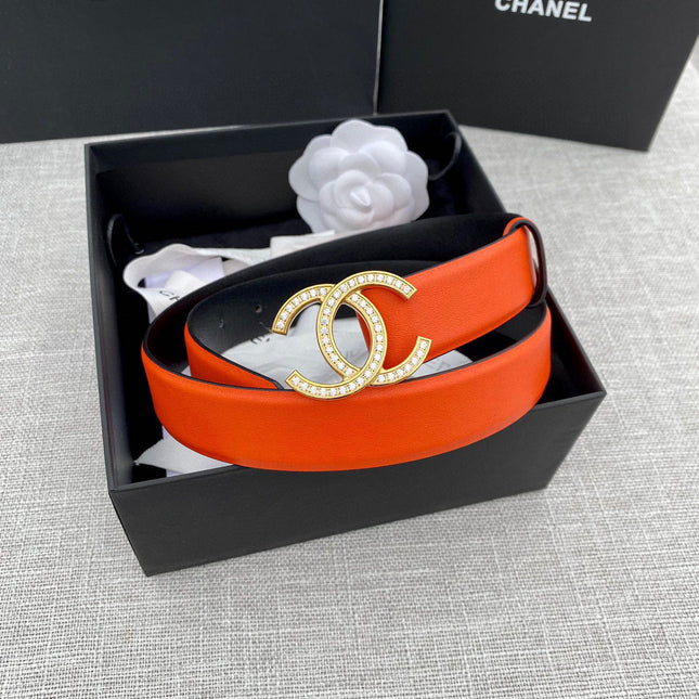 CC 26S BELT 30 MM IN ORANGE CALFSKIN GOLD HARDWARE 661518
