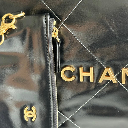 CC LARGE 42 HANDBAG IN BLACK SHINY CALFSKIN GOLD HARDWARE