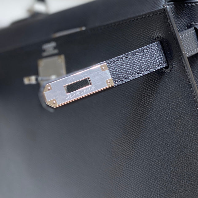 KELLY 28CM IN NOIR EPSOM CALFSKIN SILVER HARDWARE