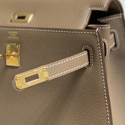 KELLY 25CM IN ETOUPE EPSOM CALFSKIN GOLD HARDWARE
