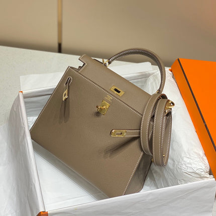 KELLY 25CM IN ETOUPE EPSOM CALFSKIN GOLD HARDWARE