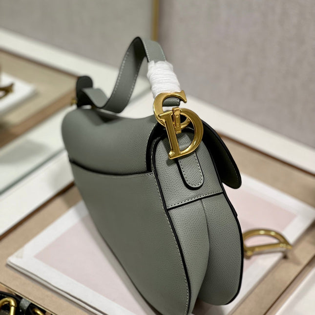 DIOR 26S SADDLE BAG 19 IN STONE GREY CALFSKIN