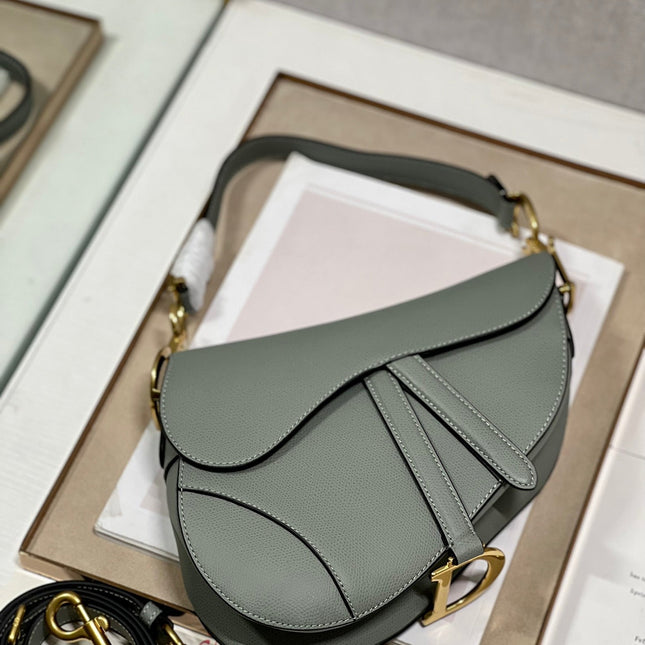 DIOR 26S SADDLE BAG 25 IN STONE GREY CALFSKIN
