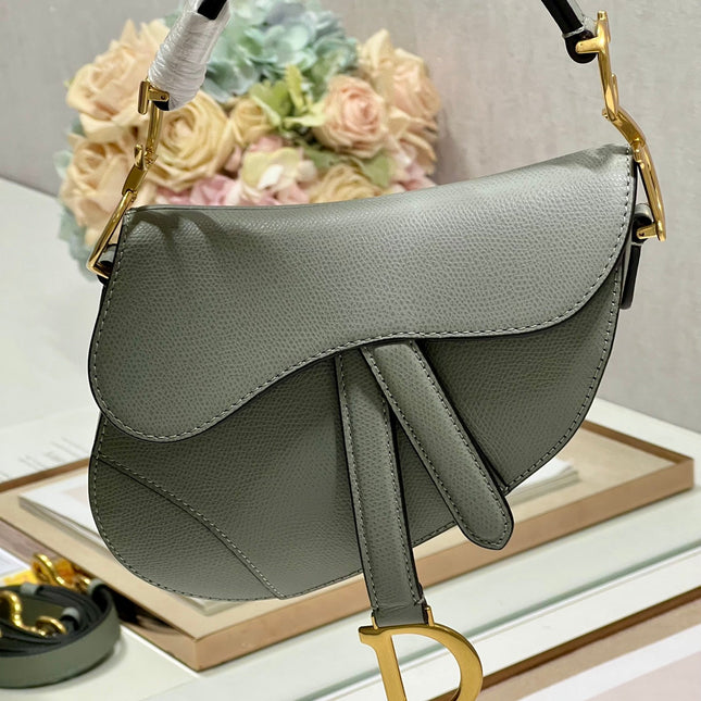 DIOR 26S SADDLE BAG 19 IN STONE GREY CALFSKIN