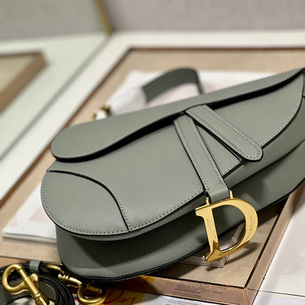 DIOR 26S SADDLE BAG 19 IN STONE GREY CALFSKIN