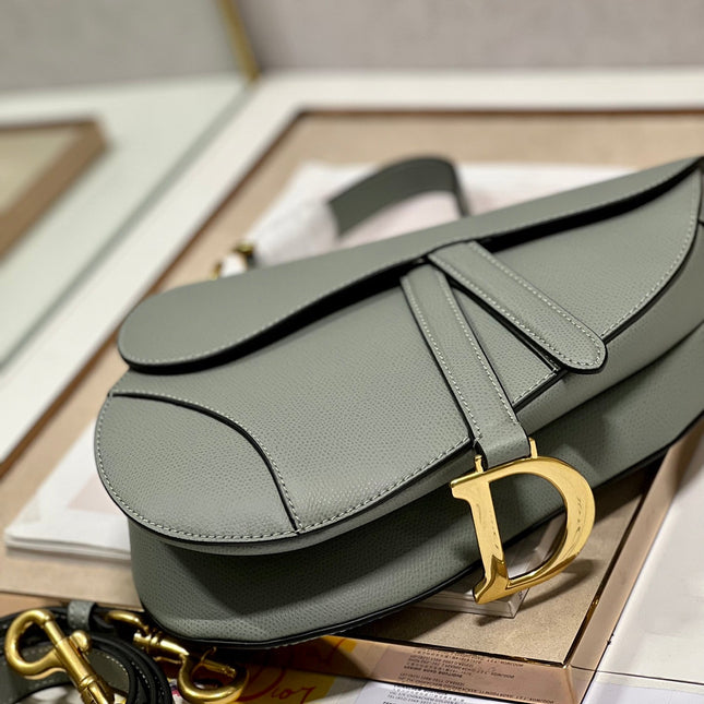 DIOR 26S SADDLE BAG 19 IN STONE GREY CALFSKIN
