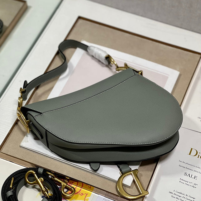 DIOR 26S SADDLE BAG 19 IN STONE GREY CALFSKIN