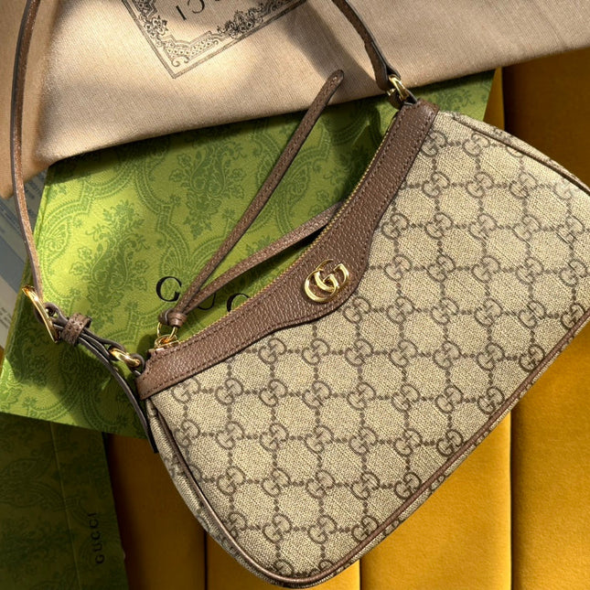 OPHIDIA GG SMALL 25 HANDBAG BEIGE AND EBONY SUPREME CANVAS