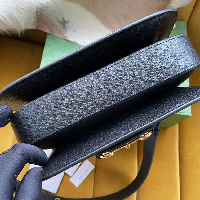 GG HORSEBIT 1955 SADDLE BAG 25 IN BLACK CANVAS AND CALFSKIN