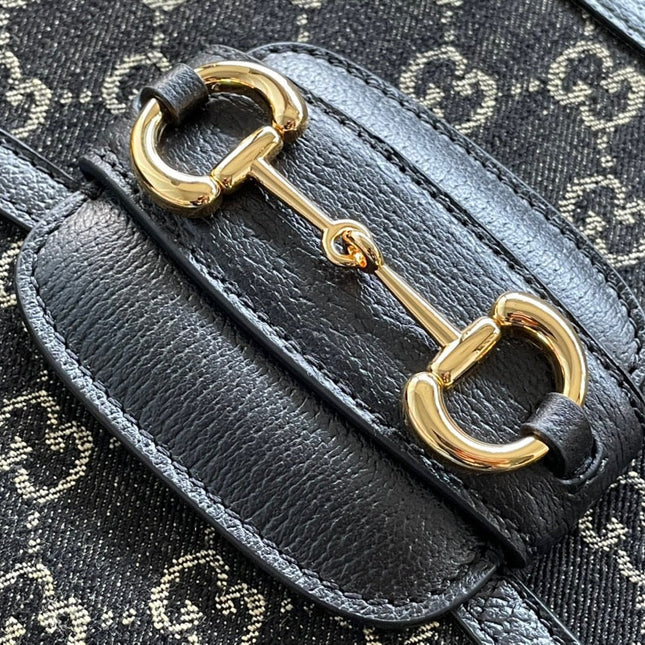 GG HORSEBIT 1955 SADDLE BAG 25 IN BLACK CANVAS AND CALFSKIN