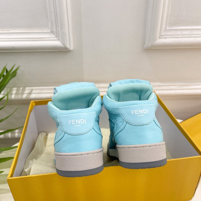 FENDI LOGO SOCK SNEAKER BOOTS IN SKY BLUE LAMBSKIN