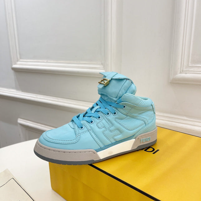 FENDI LOGO SOCK SNEAKER BOOTS IN SKY BLUE LAMBSKIN