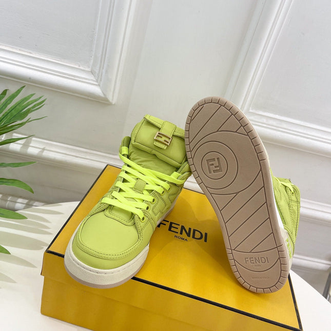 FENDI LOGO SOCK SNEAKER BOOTS IN YELLOWISH GREEN LAMBSKIN