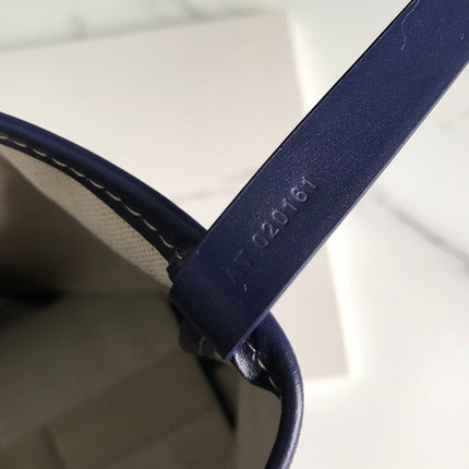 BELLECHASSE BIAUDE PM BAG 36 IN NAVY BLUE GOYARDINE CANVAS AND CALFSKIN TRIM