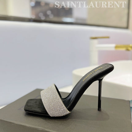 SL LUCKY WHITE CRYSTAL HIGH HEELS BLACK CALFSKIN