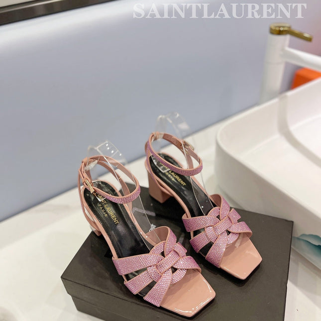 SL TRIBUTE CRYSTAL SANDALS PASTEL PINK CALFSKIN