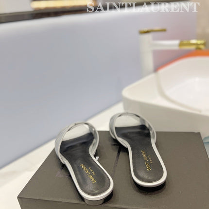 SL TRIBUTE SLIPPERS SILVER CALFSKIN