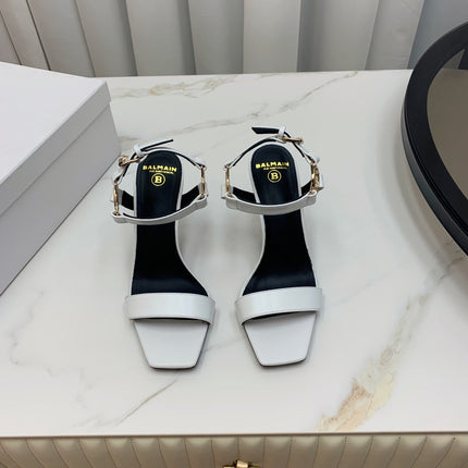 BALMAIN 25S HIGH HEELS WITH B METAL DETAIL 95MM IN LIGHT GRAY CALFSKIN