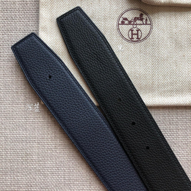 HM BELT BUCKLE & REVERSIBLE BLACK LEATHER STRAP 38MM SILVER HARDWARE
