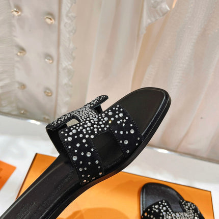 0RAN SANDAL BLACK LAMBSKIN ATTACH CRYSTALS