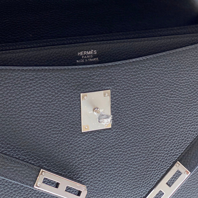 KELLY DEPECHES 38 BRIEFCASE IN BLACK TOGO CALFSKIN SILVER HARDWARE